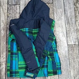 Columbia Blue and Green Plaid Puffer Jacket